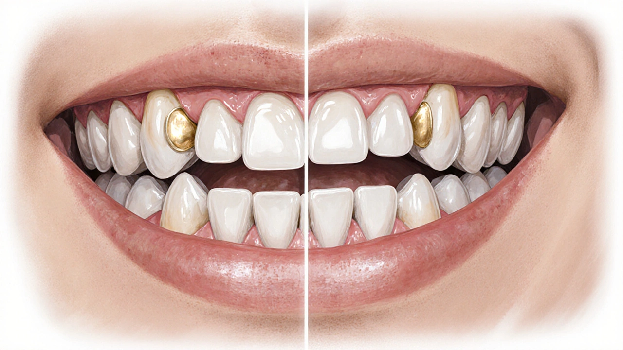 Illustration of healthy teeth being prepared for a dental bridge