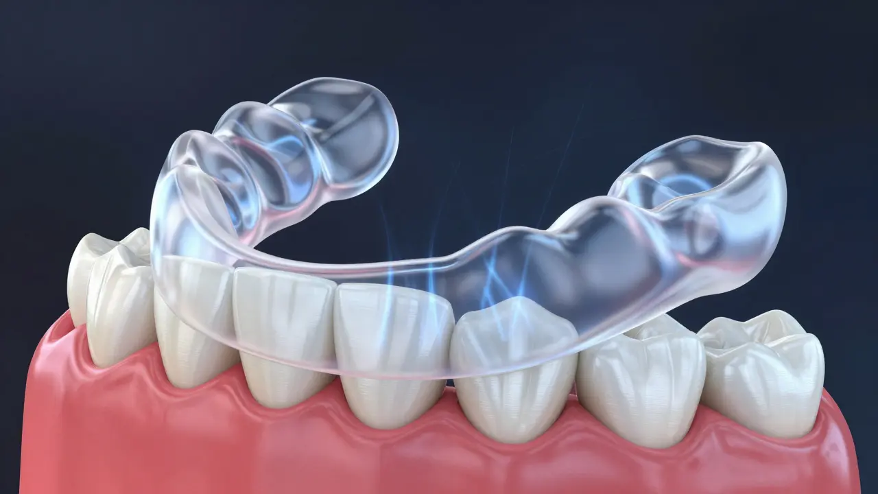 3D vizualizace nočního chrániče chránícího zubní fazety před broušením