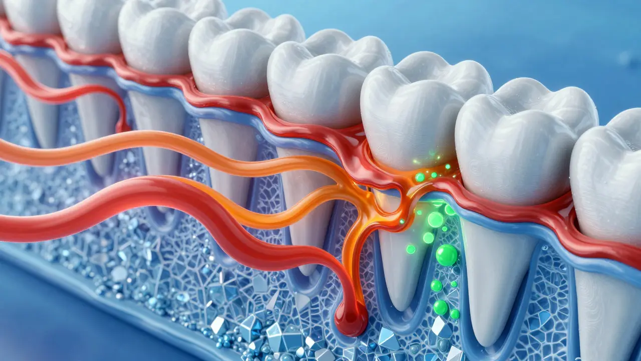 Abstraktní vizualizace eroze zubů a remineralizace fluoridem
