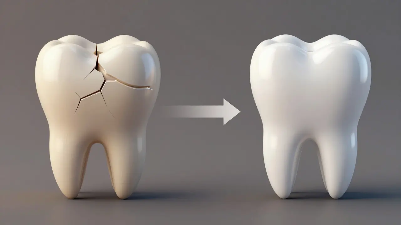 Comparison of a worn tooth versus a durable, high-quality restoration