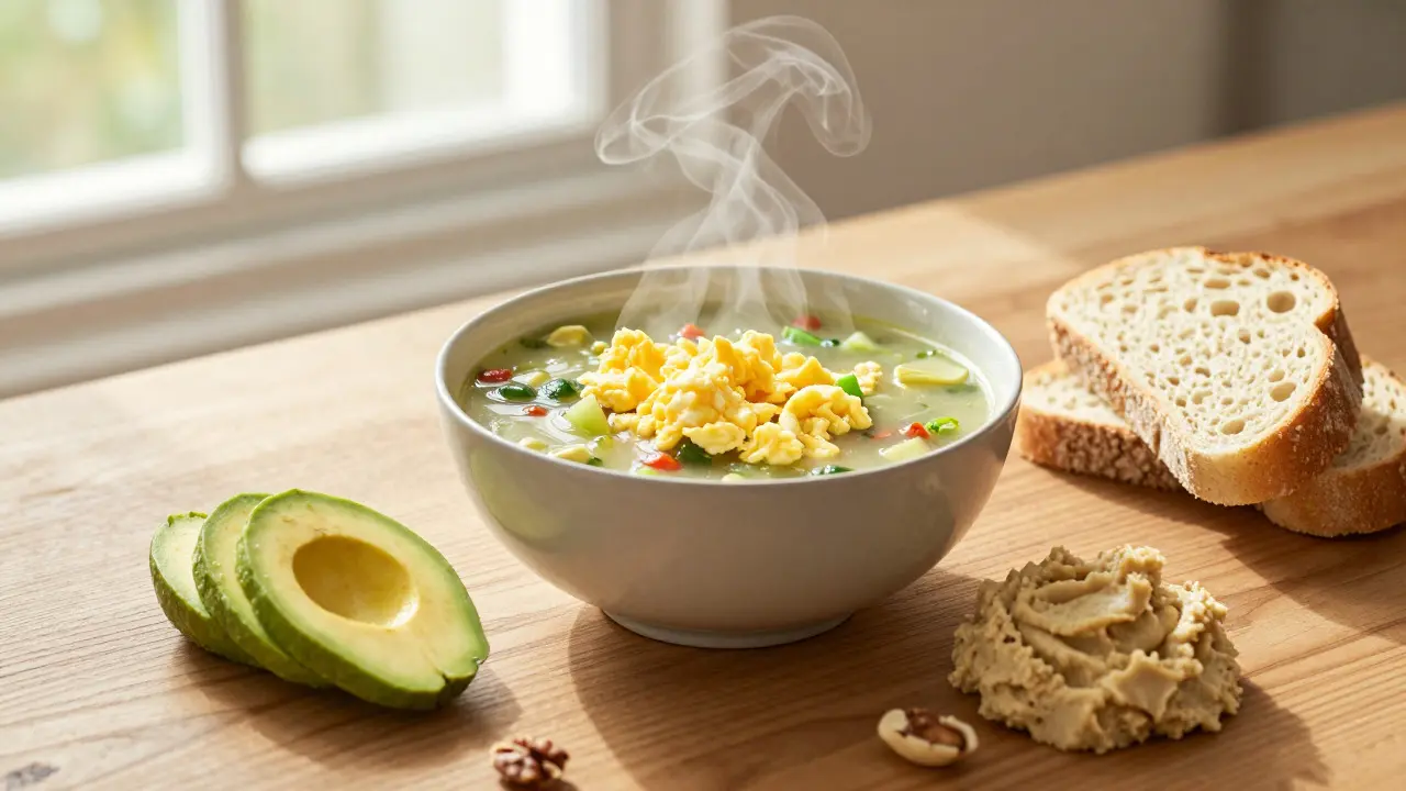 Měkká strava pro citlivé zuby na dřevěném stole