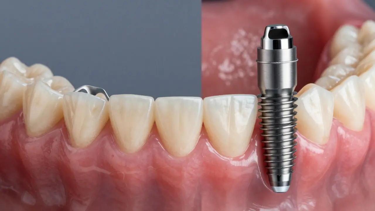 Srovnání mostu a implantátu
