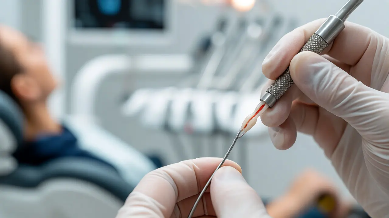 Zubní lékař provádí ošetření kořenových kanálků